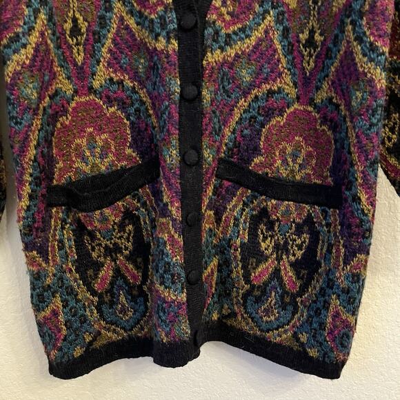 Vintage Dana Buchman Cardigan Medium Wool Alpaca Tapestry Artsy Long Italy Made - Picture 5 of 14